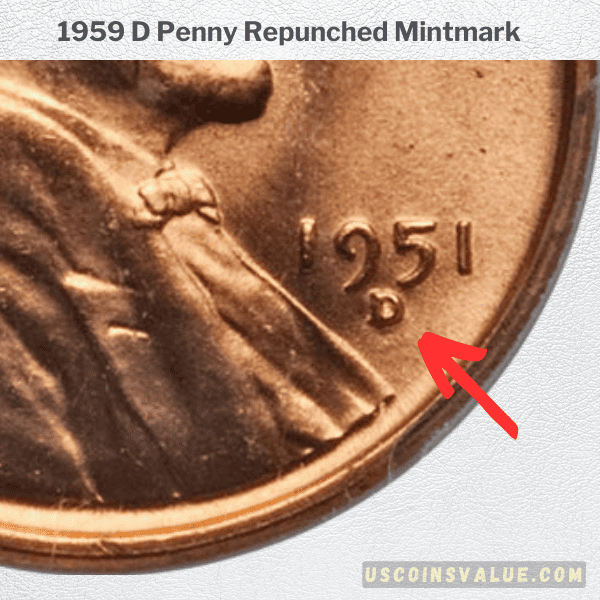 1959 D Penny Repunched Mintmark