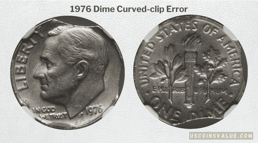 1976 Dime Curved-clip Error