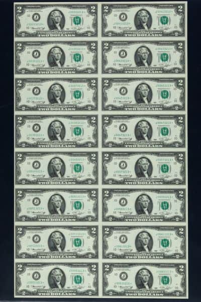 1976 $2 Bill Uncut Sheet