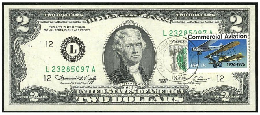 1976 $2 Stamped Bills