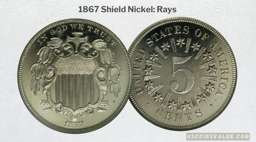 1867 Shield Nickel Rays