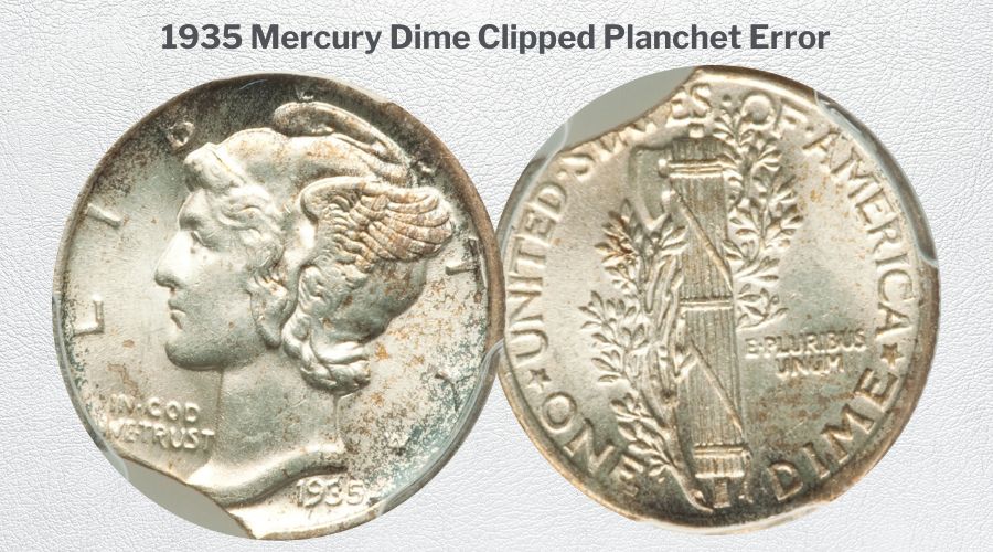 1935 Mercury Dime Clipped Planchet Error